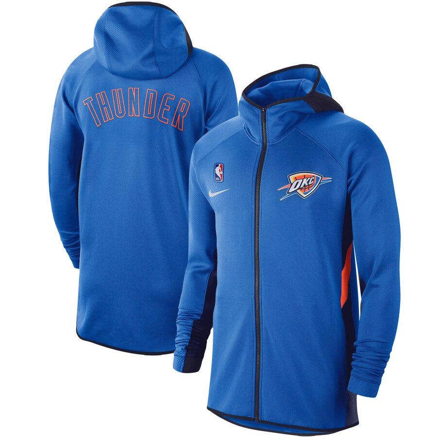 Men Nike Oklahoma City Thunder Blue Authentic Showtime Therma Flex Performance FullZip Hoodie->oklahoma city thunder->NBA Jersey